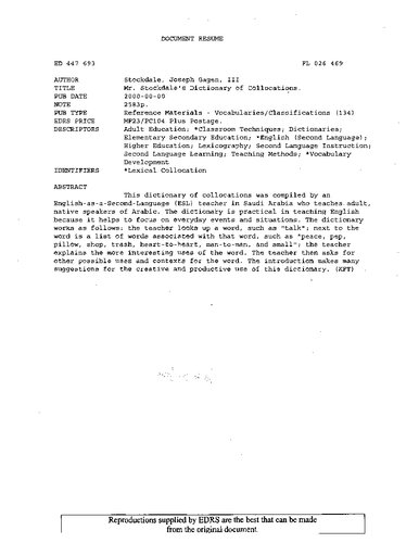 Mr. Stockdale's Dictionary of Collocations