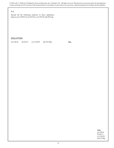 Instructor's Solutions Manual for Engineering Mechanics Statics, SI Edition, 15E