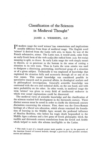 Classification of the Sciences in Medieval Thought
