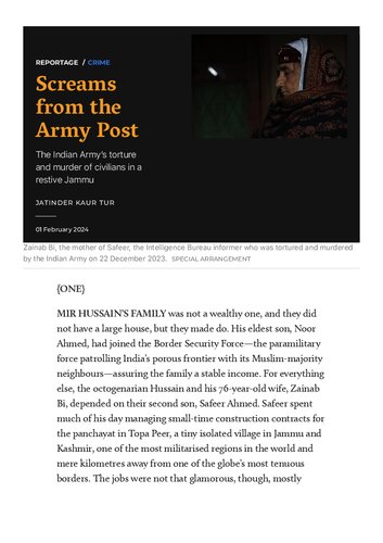 Screams from the Army Post: The Indian Army's Torture and Murder of Civilians in a Restive Jammu
