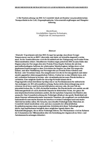 MILIEUMEDIZINISCHE BETRACHTUNGEN ZU GEOENGINEERING-BEDINGTEN KRANKHEITEN BSE & Creutzfeld Jakob