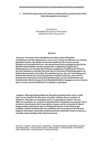 MILIEUMEDIZINISCHE BETRACHTUNGEN ZU GEOENGINEERING-BEDINGTEN KRANKHEITEN 1. Sind die Darmparasiten bei Autisten  und Morgellons Ausdruck desselben technologischen Konzeptes?