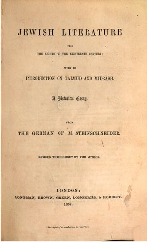 Jewish Literature from the Eighth to the Eighteenth Century: With an Introduction on Talmud and Midrash