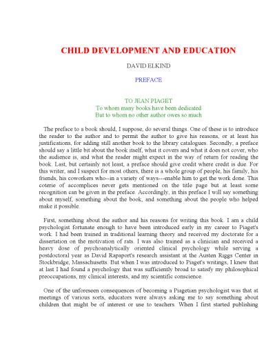 Child Development and Education: A Piagetian Perspective