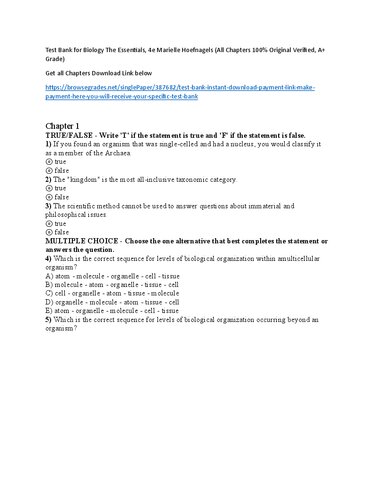 Test Bank Biology The Essentials