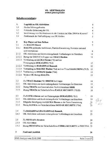 BND -Bericht über Kosovo, Februar 2005 (BND Report on Kosovo, February 2005)