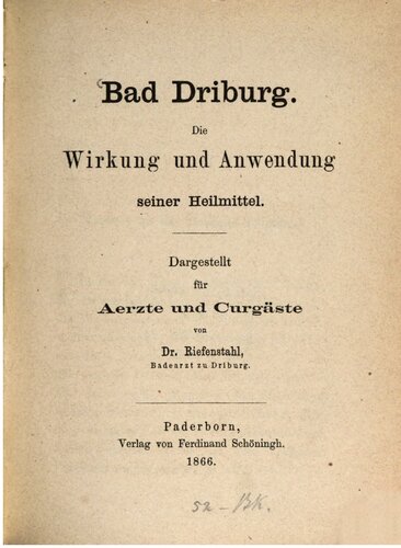 Bad Driburg. Die Wirkung und Anwendung seiner Heilmittel