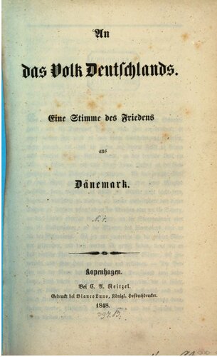An das Volk Deutschlands. Eine Stimme des Friedens aus Dänemark