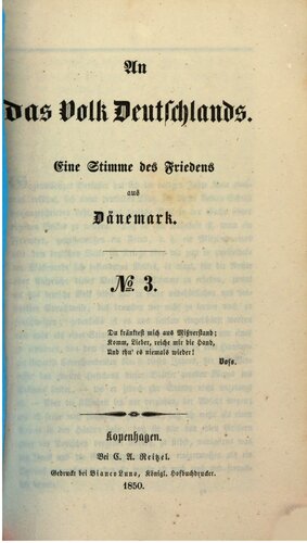 An das Volk Deutschlands. Eine Stimme des Friedens aus Dänemark