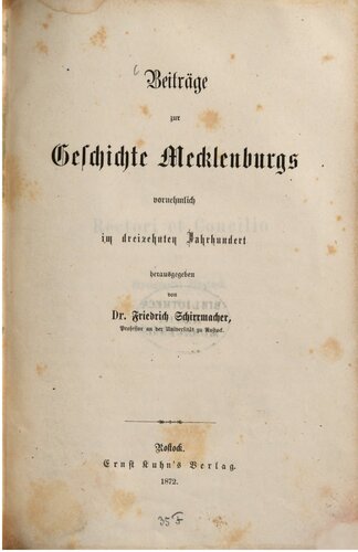 Beiträge zur Geschichte Mecklenburgs vornehmlich im dreizehnten Jahrhundert