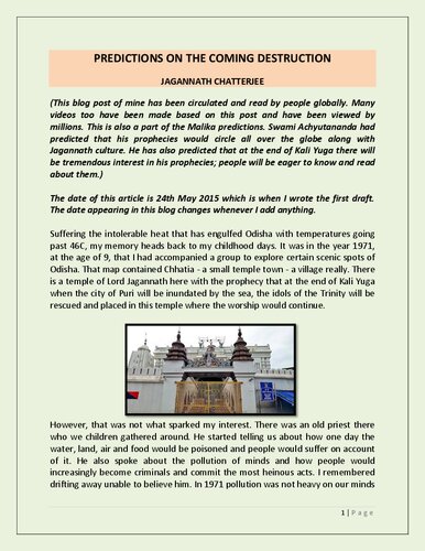 Predictions on the Coming Destruction