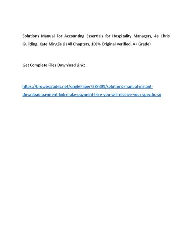 Solutions Manual Accounting Essentials for Hospitality Managers