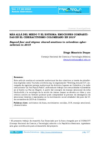 Más allá del miedo y el estigma: emociones compartidas en el ciberactivismo colombiano en 2019