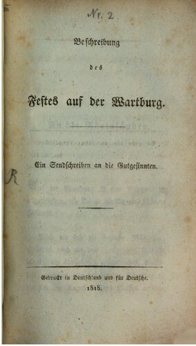 Beschreibung des Festes auf der Wartburg : Ein Sendschreiben an die Gutgesinnten