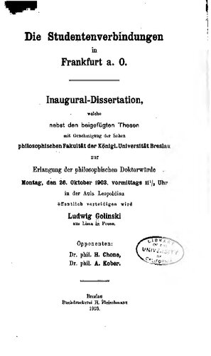 Die Studentenverbindungen in Frankfurt a. O.