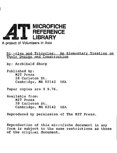 Bicycles and Tricycles: An Elementary Treatise on Their Design and Construction