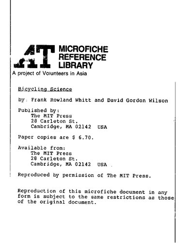 Bicycling Science: Ergonomics and Mechanics