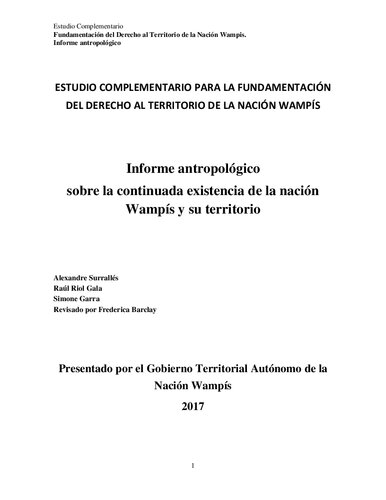 Informe antropológico sobre la continuada existencia de la nación Wampís y su territorio