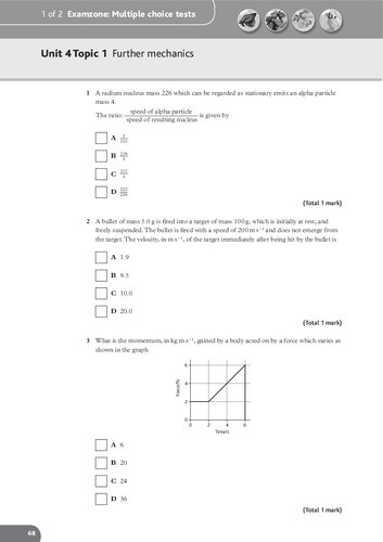 Edexcel A2 Physics Examzone tests and mark schemes