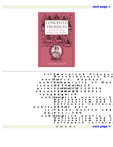 Conceived Presences: Literary Genealogy in Renaissance England (Massachusetts Studies in Early Modern Culture)