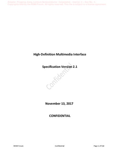 HDMI Specification 2.1: High-Definition Multimedia Interface Specification v2.1