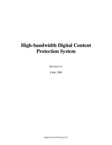 HDCP Specification Revision 1.4: High-bandwidth Digital Content Protection System