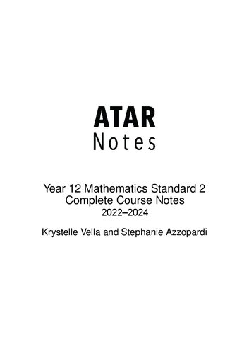 HSC Year 12 Mathematics Standard 2 Complete Course Notes (2022 - 2024)