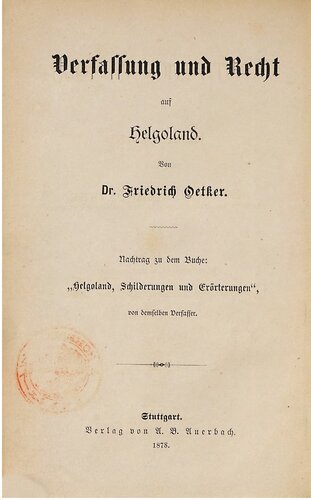 Verfassung und Recht auf Helgoland (Nachtrag zu dem Buche 