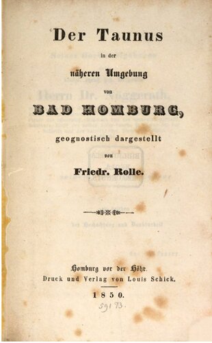 Der Taunus in der näheren Umgebung von Bad Homburg, geognostisch dargestellt