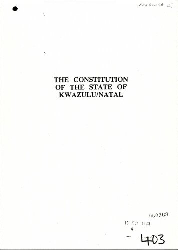 The Constitution of the State of KwaZulu/Natal