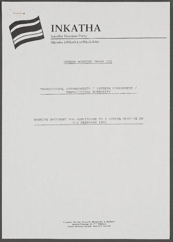 Working document for submission to a CODESA meeting on 6th February 1992