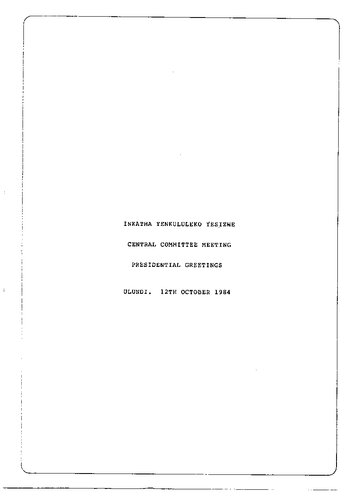 Inkatha Yenkululeko Yesizwe. Presidential greetings