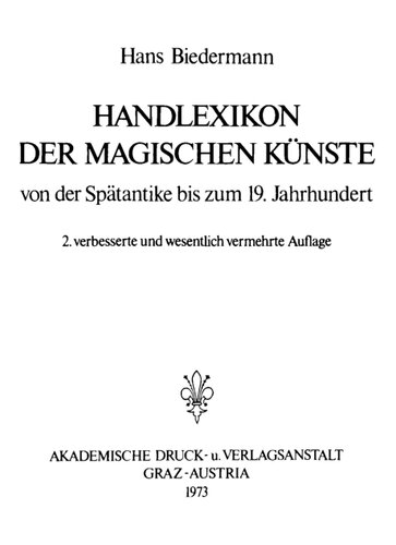 Handlexikon der magischen Künste von der Spätantike bis zum 19. Jahrhundert