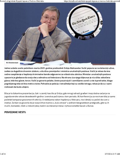 Ceo tekst Njujork tajmsa o Vučiću i Belivuku: Siva zona između države i mafije (Aleksandar Vučić, Veljko Belivuk)
