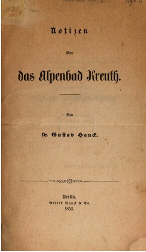 Notizen über das Alpenbad Kreuth