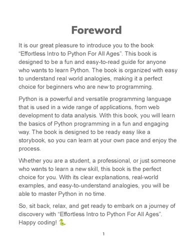 Effortless Introduction to Python For All Ages A languid stroll through the garden of Python concepts