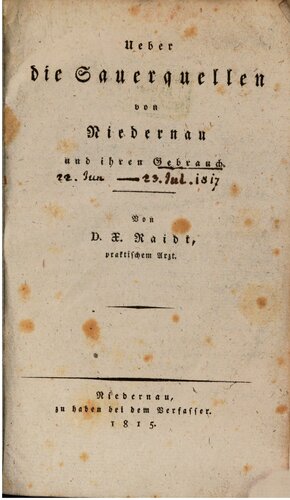 Die Sauerquellen von Niedernau und ihren Gebrauch
