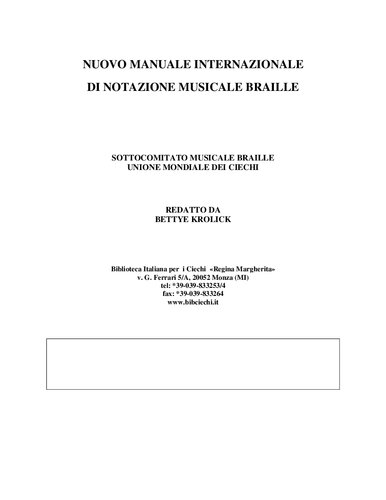 Nuovo manuale internazionale di notazione musicale braille