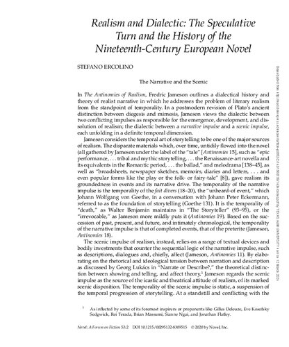 Realism and Dialectic: The Speculative  Turn and the History of the  Nineteenth-Century European Novel