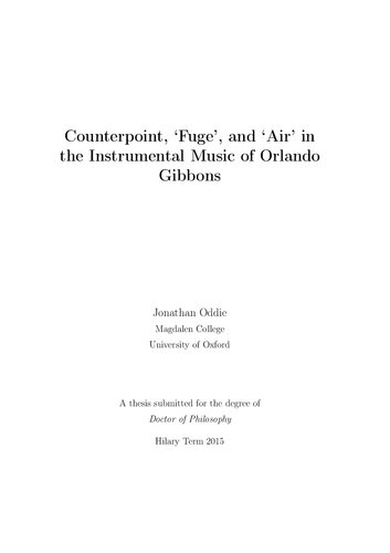 Counterpoint, 'Fuge', and 'Air' in the Instrumental Music of Orlando Gibbons