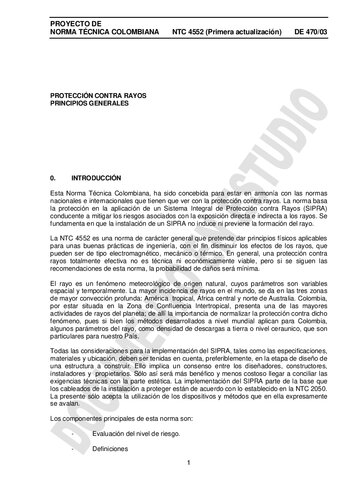 NTC 4552 PROTECCIÓN CONTRA RAYOS PRINCIPIOS GENERALES