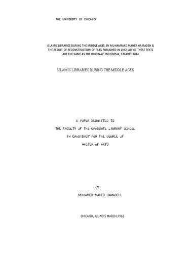[Master's Thesis] Islamic Libraries during the Middle Ages