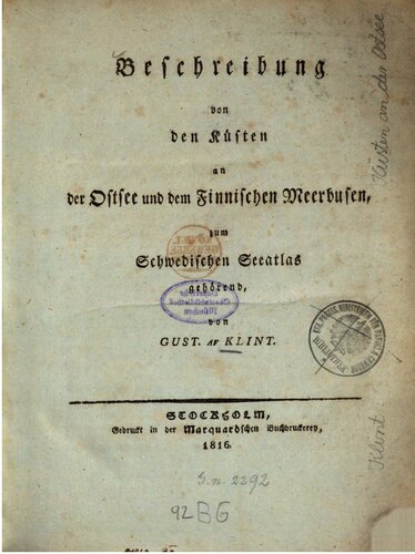 Beschreibung von den Küsten an der Ostsee und dem Finnischen Meerbusen, zum Schwedischen Seeatlas