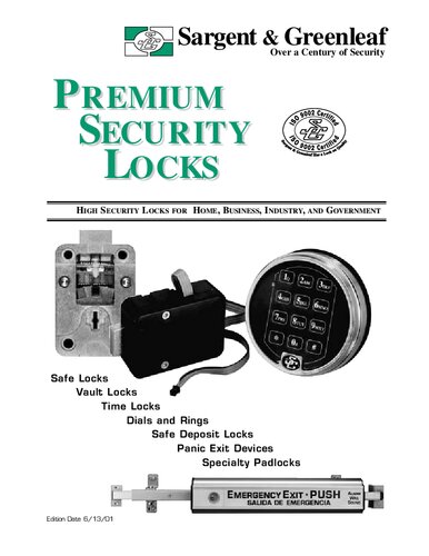Sargent & Greenleaf Premium Security Locks 2001 Catalog
