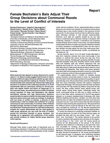Female Bechstein’s bats adjust their group decisions about communal roosts to the level of conflict of interests