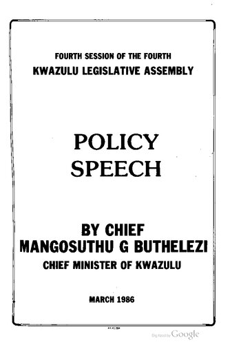 Fourth Session of the Fourth KwaZulu Legislative Assembly. Policy Speech