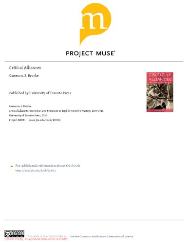 Critical Alliances: Economics and Feminism in English Women’s Writing, 1880–1914