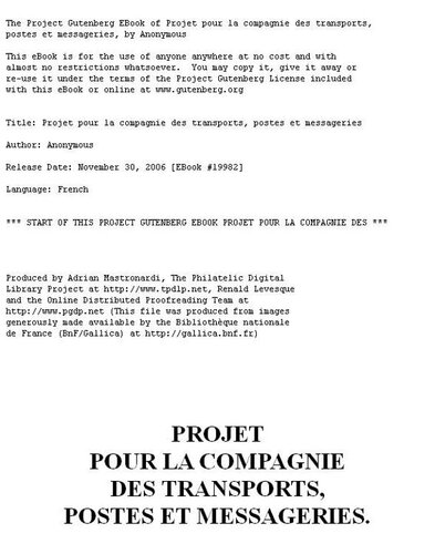 Projet pour la compagnie des transports, postes et messageries