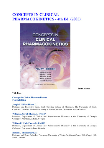 Concepts In Clinical Pharmacokinetics