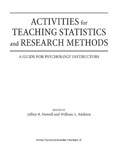 Activities for Teaching Statistics and Research Methods: A Guide for Psychology Instructors